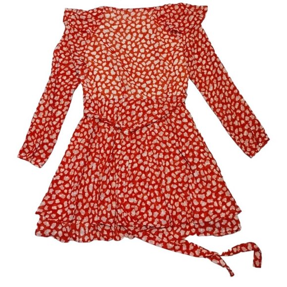 Free People Women's Frenchie‎ Ruffled Mini Wrap Dress Size M Red Long Sleeve - Picture 4 of 8
